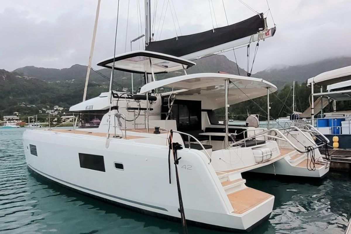 Exterior view of Best Love, a Lagoon 42 catamaran at Seychelles, Mahe, Seychelles