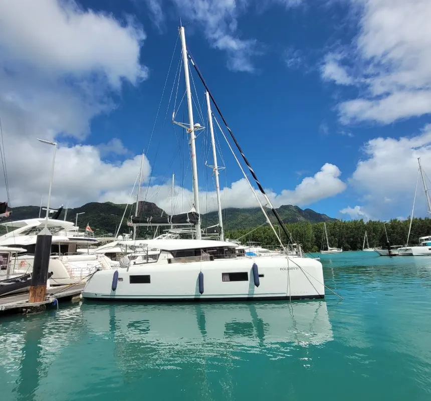 Exterior view of Best Love, a Lagoon 42 catamaran at Seychelles, Mahe, Seychelles