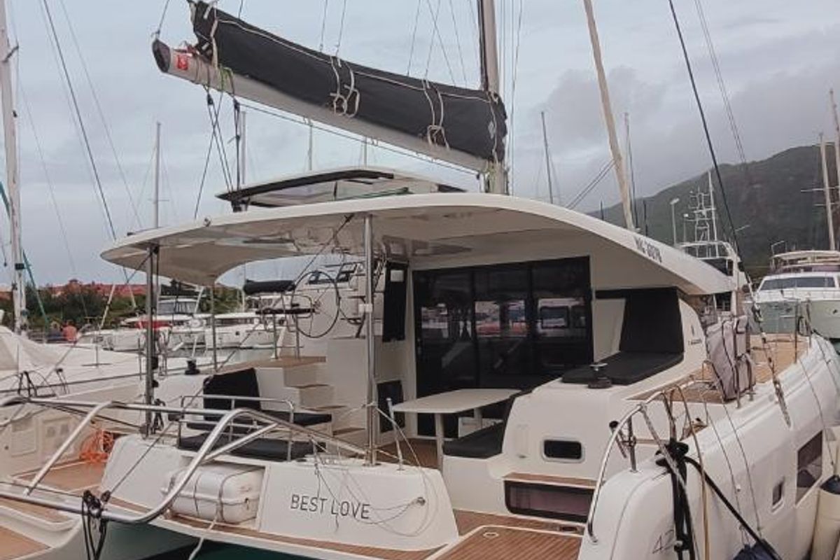 Exterior view of Best Love, a Lagoon 42 catamaran at Seychelles, Mahe, Seychelles