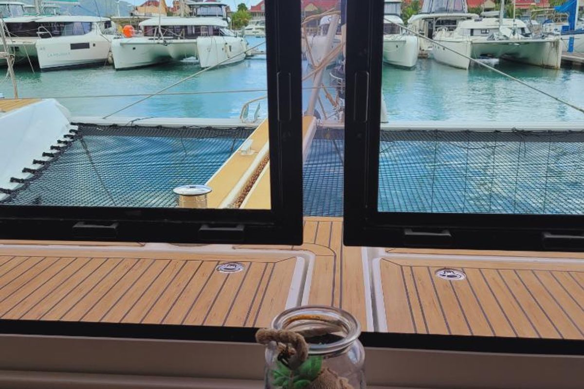 Deck of Best Love, a Lagoon 42 catamaran at Seychelles, Mahe, Seychelles