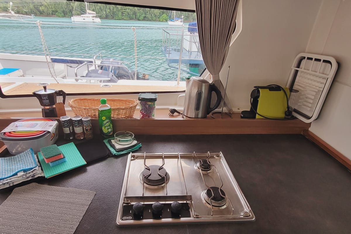Galley of Best Love, a Lagoon 42 catamaran at Seychelles, Mahe, Seychelles