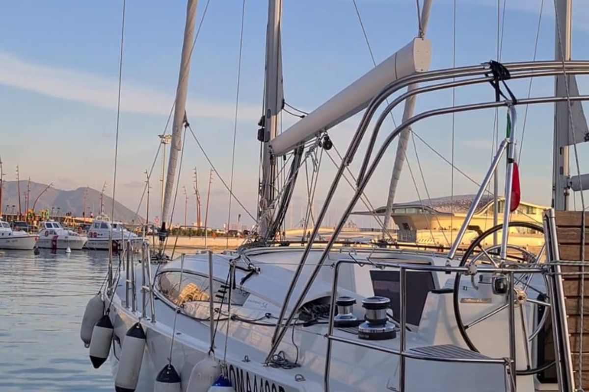 Exterior view of Zaniah, a Jeanneau 54 sailboat at Salerno, Italy