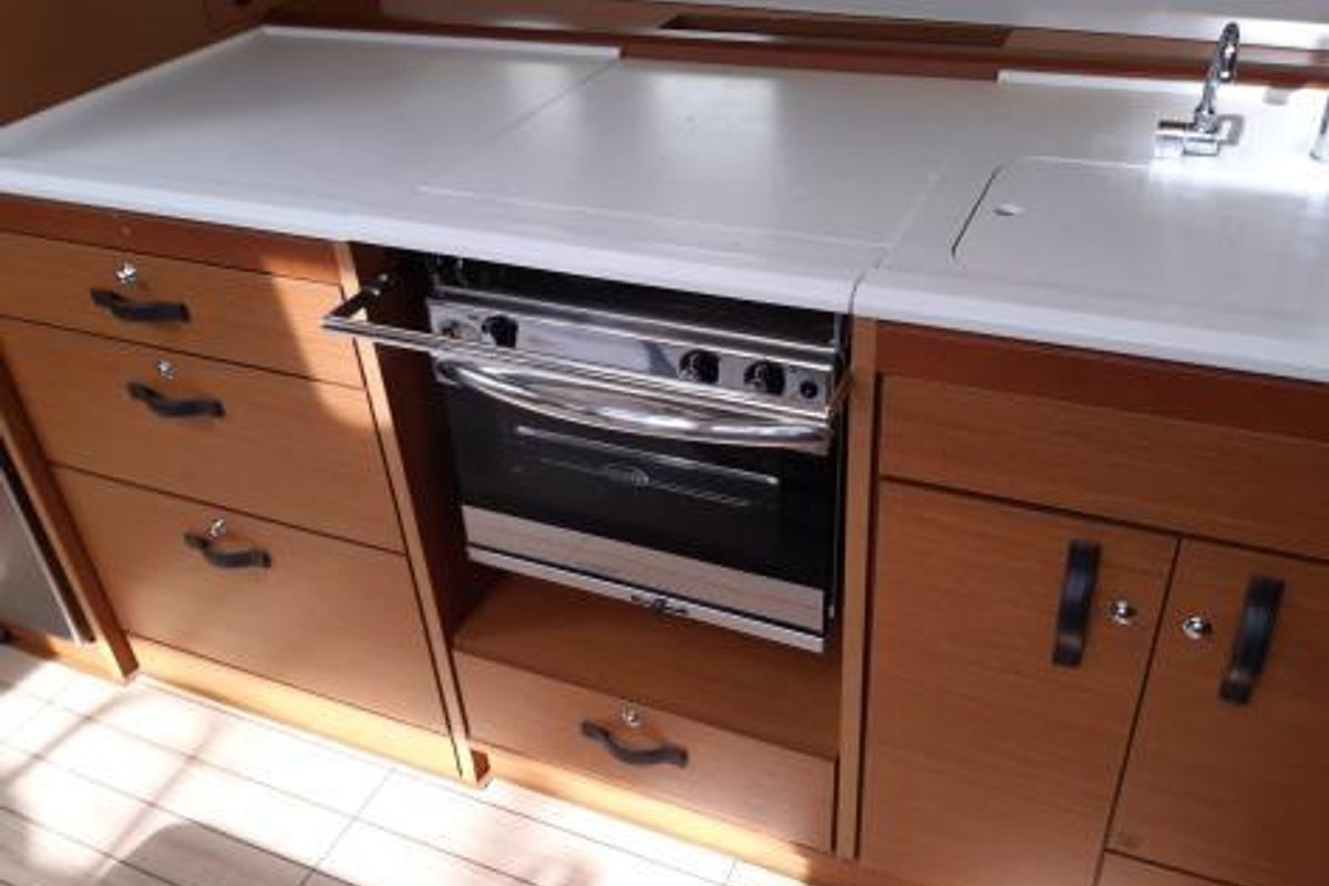Galley of Zaniah, a Jeanneau 54 sailboat at Salerno, Italy