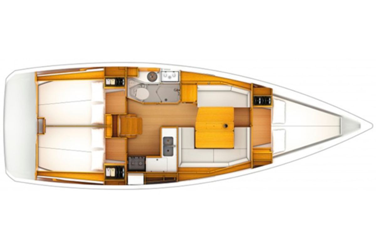 Floor plan of Verona, a Jeanneau Sun Odyssey 389 sailboat at Gouvia, Greece