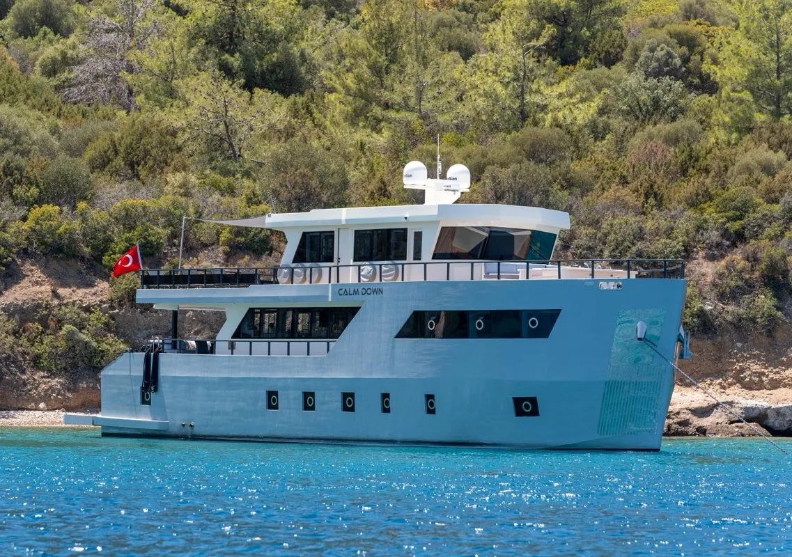 Exterior view of CALM DOWN, a Gulet Custom built 183 yacht at Bodrum, Turkey