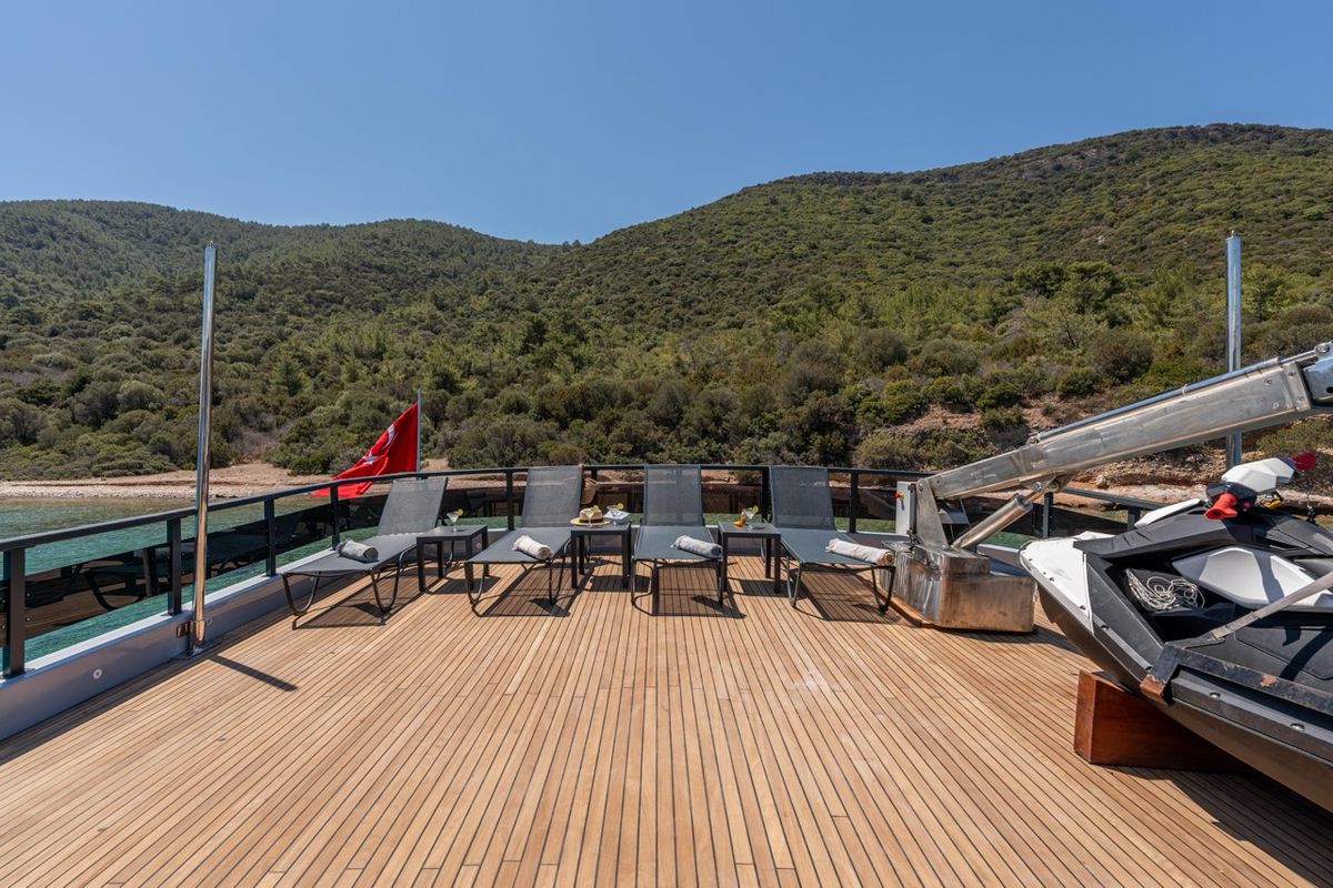 Deck of CALM DOWN, a Gulet Custom built 183 yacht at Bodrum, Turkey