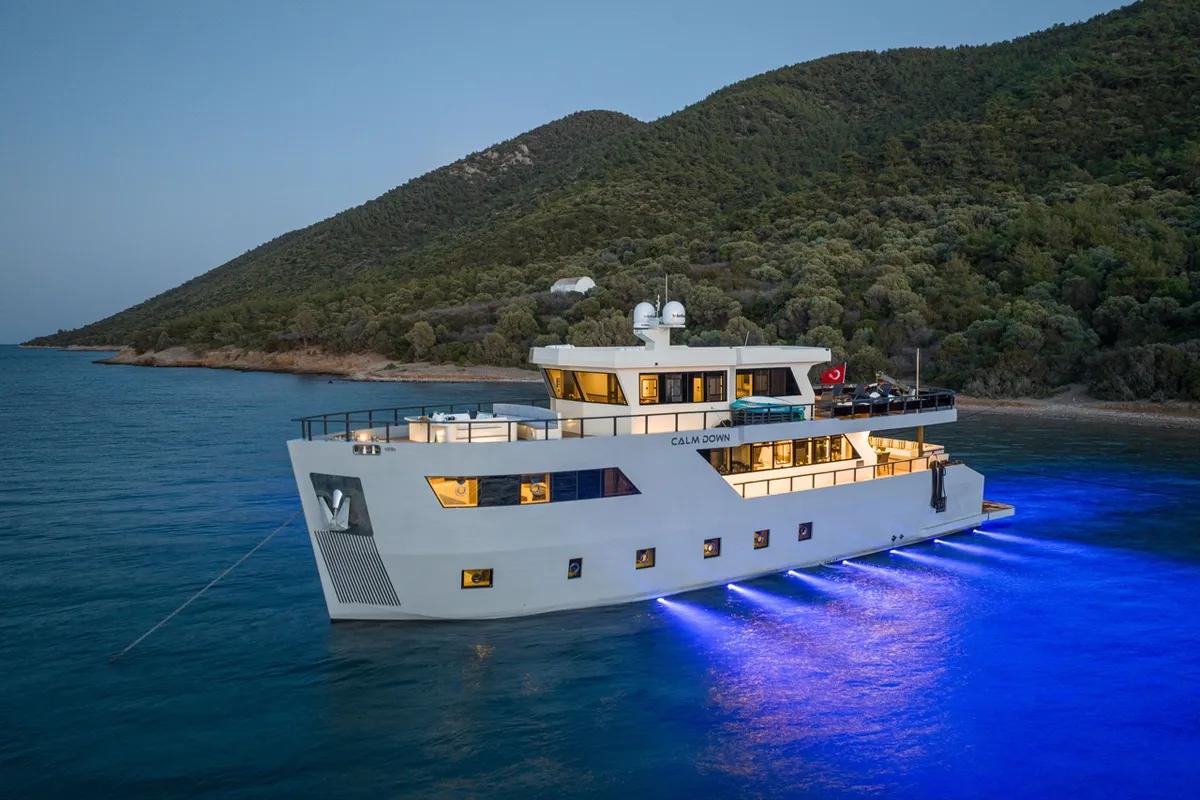 Exterior view of CALM DOWN, a Gulet Custom built 183 yacht at Bodrum, Turkey