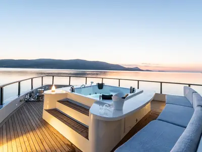 Deck of CALM DOWN, a Gulet Custom built 183 yacht at Bodrum, Turkey