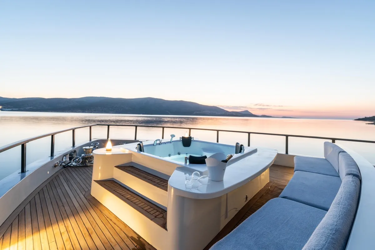 Deck of CALM DOWN, a Gulet Custom built 183 yacht at Bodrum, Turkey