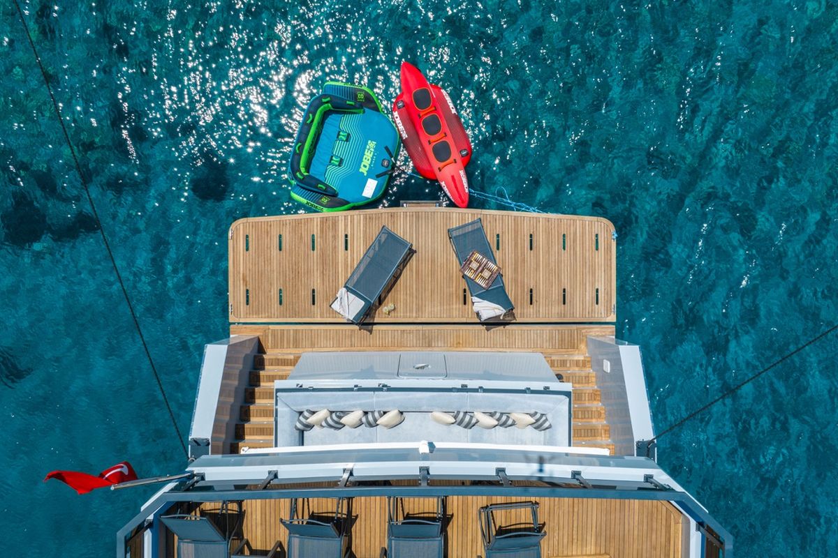 Deck of CALM DOWN, a Gulet Custom built 183 yacht at Bodrum, Turkey