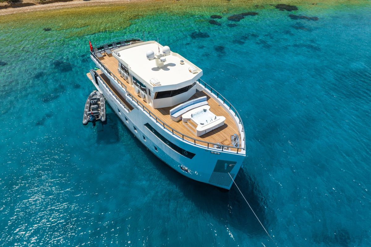 Exterior view of CALM DOWN, a Gulet Custom built 183 yacht at Bodrum, Turkey