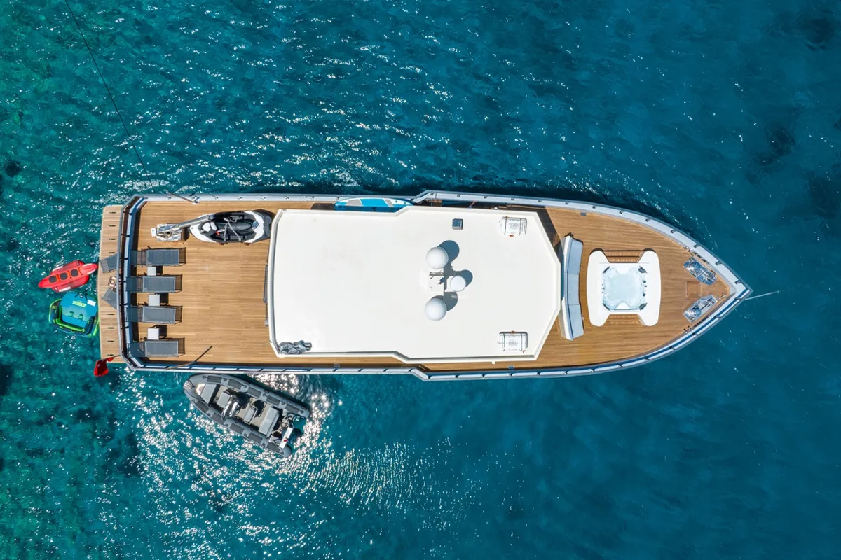 Exterior view of CALM DOWN, a Gulet Custom built 183 yacht at Bodrum, Turkey