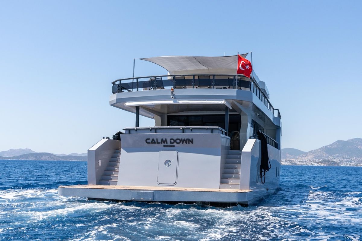 Exterior view of CALM DOWN, a Gulet Custom built 183 yacht at Bodrum, Turkey
