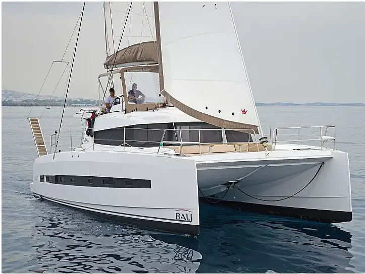 Exterior view of Golden Waters, a Bali 4.1 catamaran at Port of Avdira, Greece