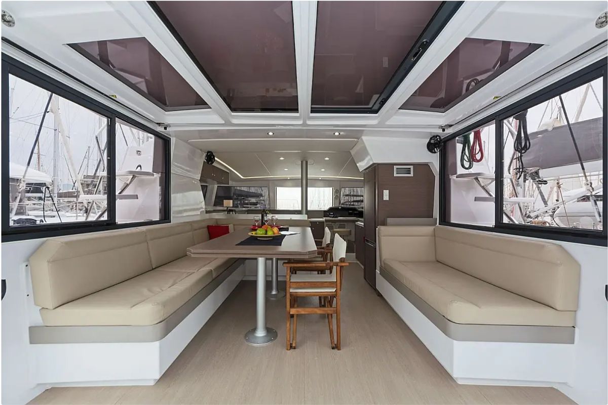 Salon of Golden Waters, a Bali 4.1 catamaran at Port of Avdira, Greece