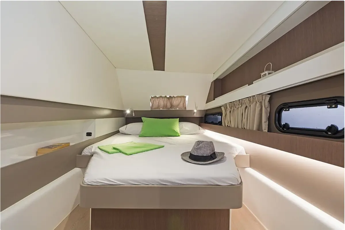 Cabin on Golden Waters, a Bali 4.1 catamaran at Port of Avdira, Greece