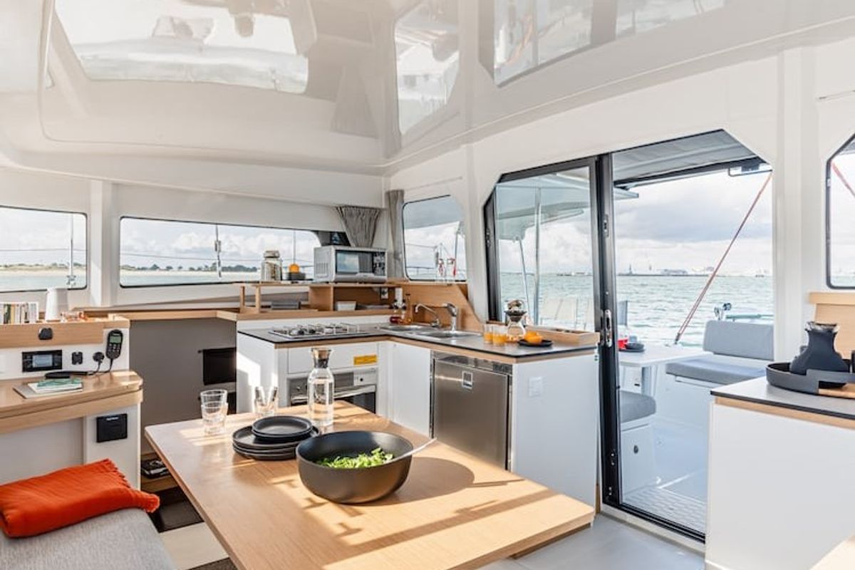 Salon of EVERDREAM, a Excess 11 catamaran at Ajaccio, France
