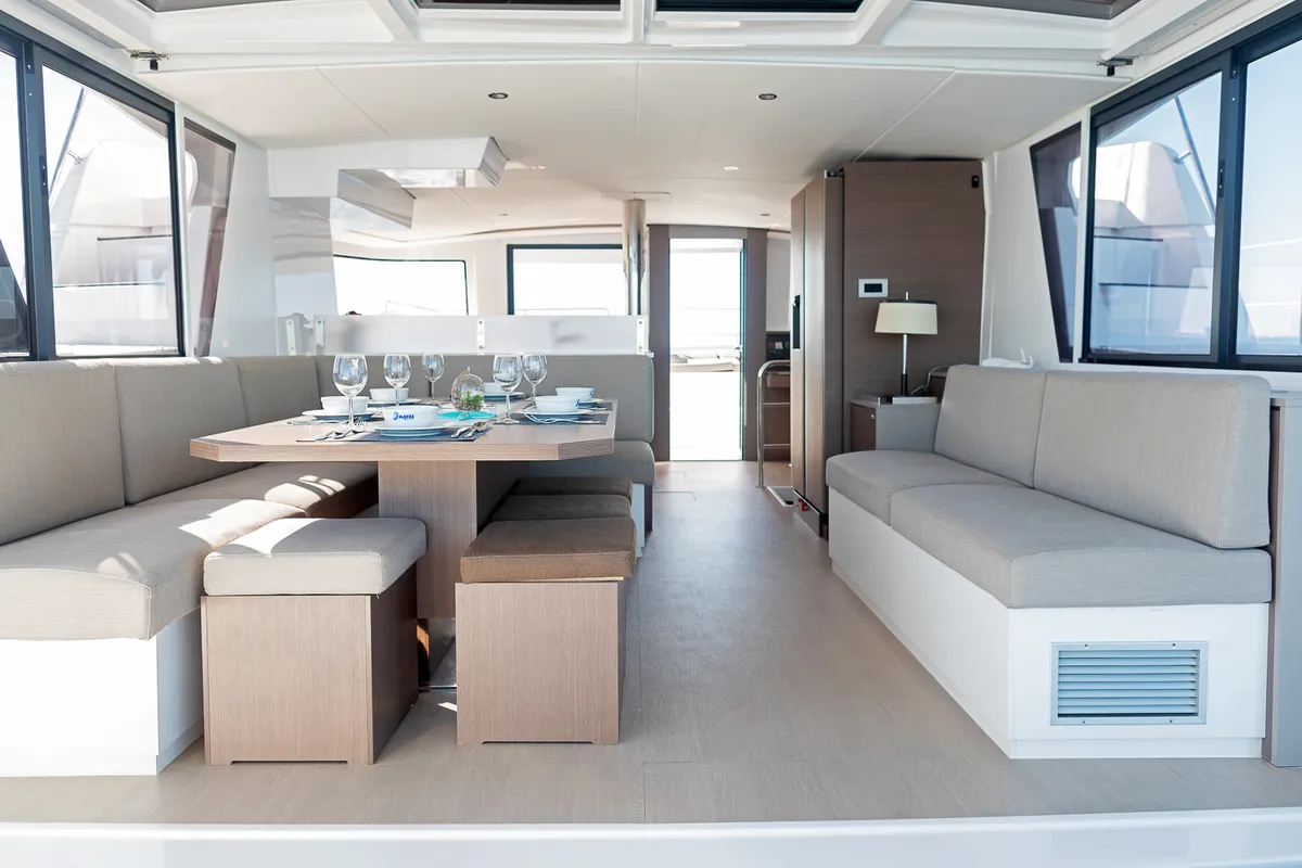 Salon of Kos 46.Cat, a Bali 4.6 catamaran at Athens, Greece