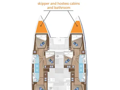 Floor plan of Tigrus, a Lagoon 50 catamaran at Eden Island Marina, Seychelles