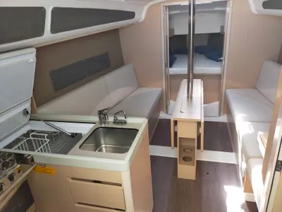 Galley of Fregugetta, a Beneteau Oceanis 30.1 sailboat at U Pàize/Carloforte, Italy