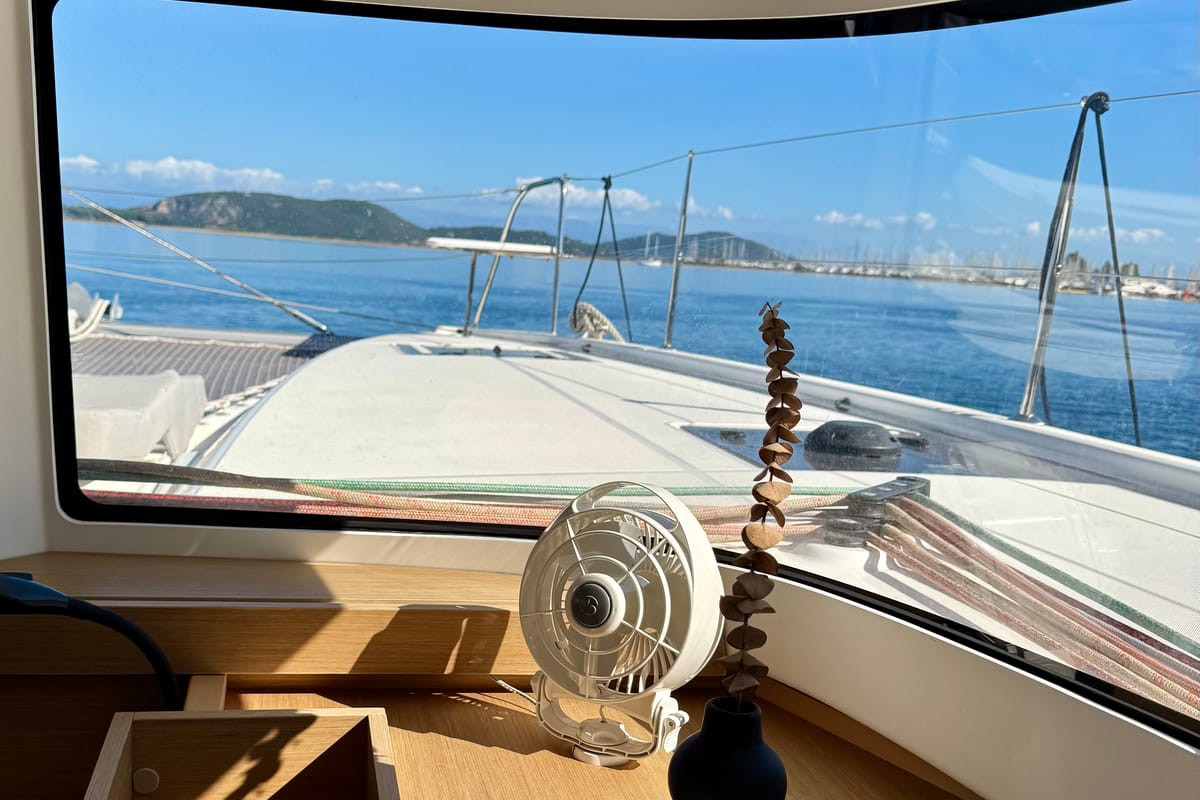 Salon of HELLENIC BREEZE, a Excess 11 catamaran at Preveza, Greece