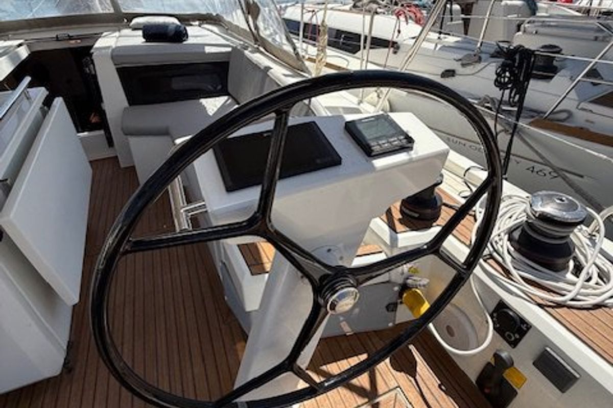 Cockpit of Cookie, a Beneteau Oceanis 46.1 sailboat at Preveza, Greece