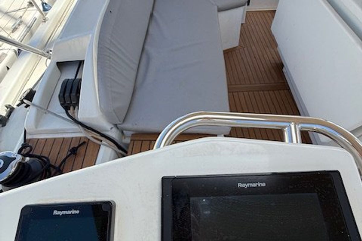 Cockpit of Cookie, a Beneteau Oceanis 46.1 sailboat at Preveza, Greece