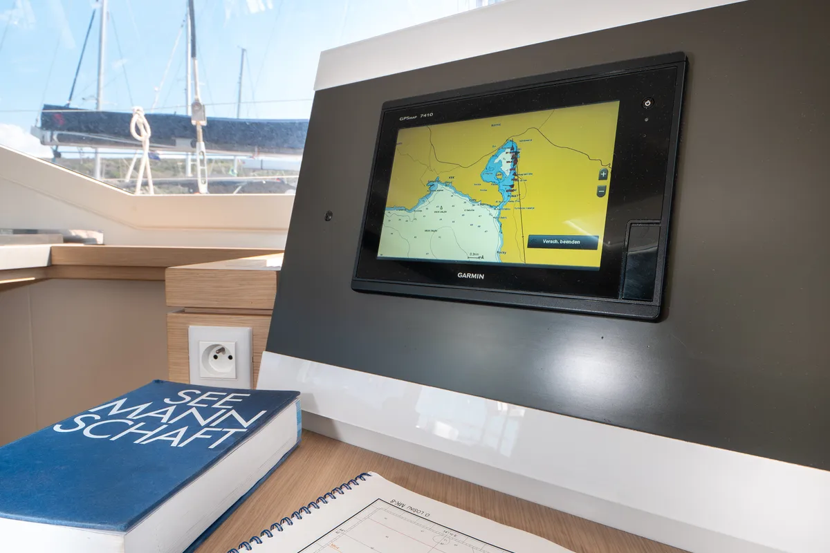 Salon of Stella Luna, a Fountaine Pajot Lucia 40 catamaran at Punat, Croatia