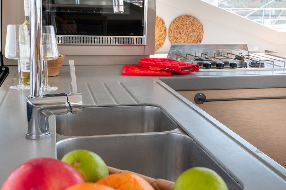 Galley of Stella Luna, a Fountaine Pajot Lucia 40 catamaran at Punat, Croatia