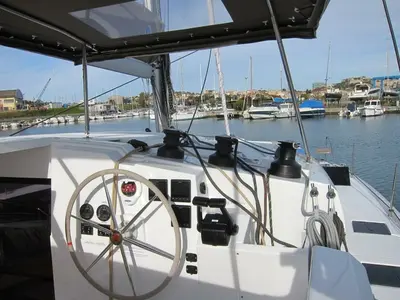 Cockpit of Stella Luna, a Fountaine Pajot Lucia 40 catamaran at Punat, Croatia