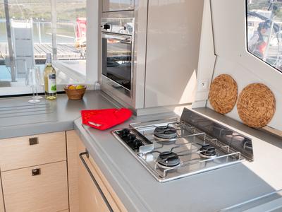 Galley of Stella Luna, a Fountaine Pajot Lucia 40 catamaran at Punat, Croatia