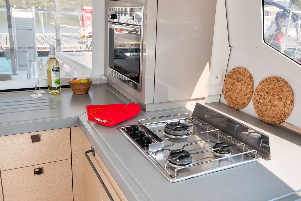 Galley of Stella Luna, a Fountaine Pajot Lucia 40 catamaran at Punat, Croatia