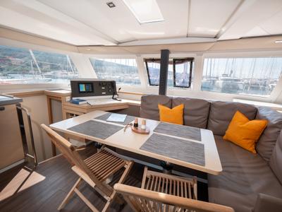 Salon of Stella Luna, a Fountaine Pajot Lucia 40 catamaran at Punat, Croatia
