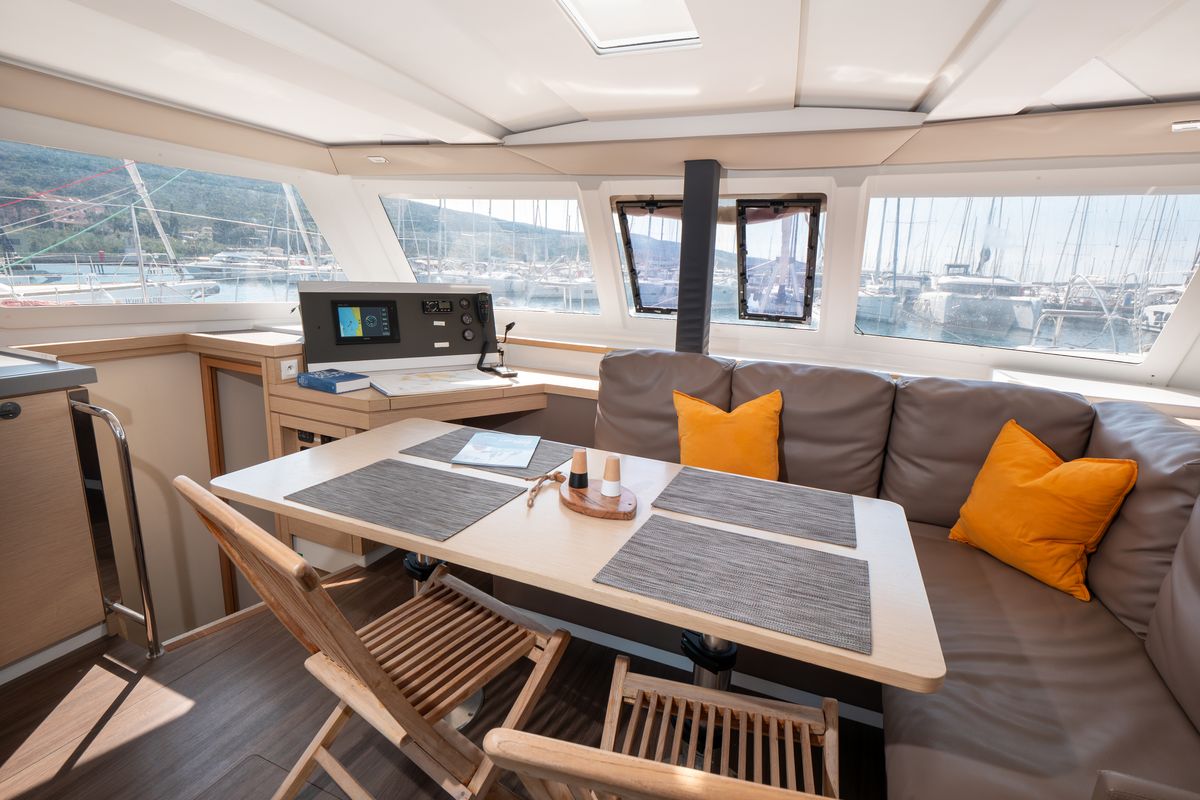 Salon of Stella Luna, a Fountaine Pajot Lucia 40 catamaran at Punat, Croatia