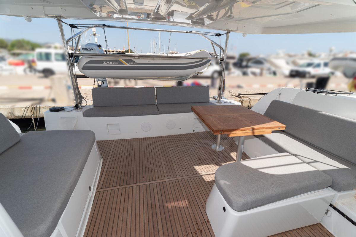Deck of Spezielli, a Lagoon 46 catamaran at Felanitx, Spain