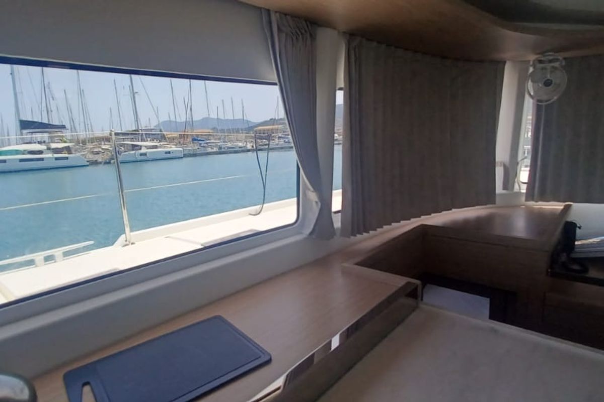 Salon of Dos Hermanos, a Lagoon 46 catamaran at Municipal Unit of Lefkada, Greece