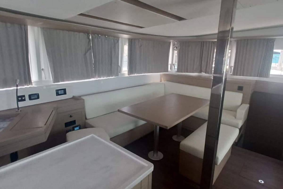 Salon of Dos Hermanos, a Lagoon 46 catamaran at Municipal Unit of Lefkada, Greece