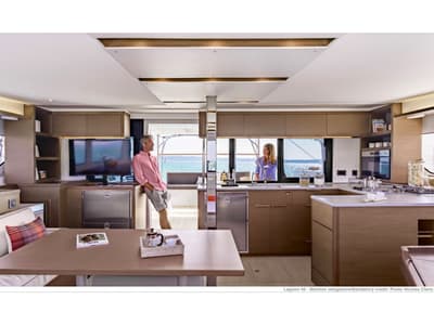 Salon of Dos Hermanos, a Lagoon 46 catamaran at Municipal Unit of Lefkada, Greece