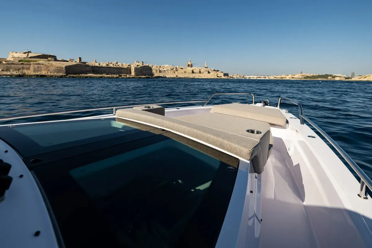 Deck of Nautiful, a Axopar 37  Sun Top motorboat at Floriana, Malta