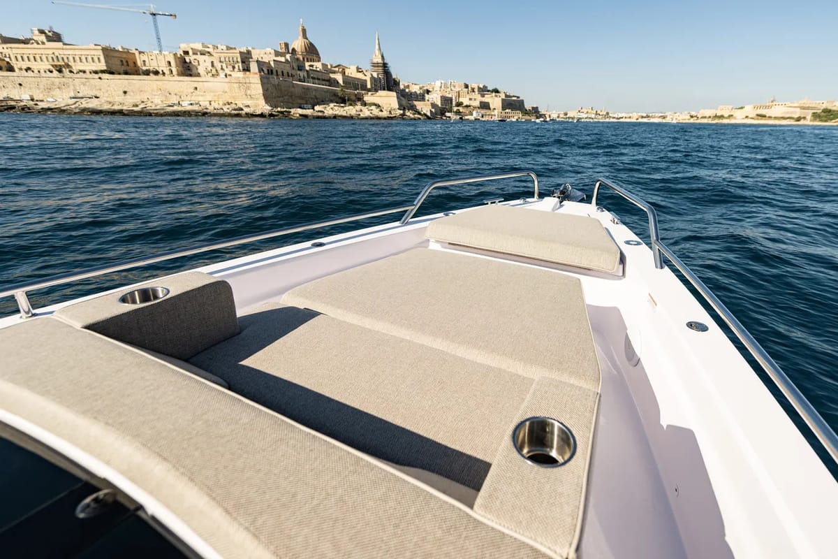 Deck of Nautiful, a Axopar 37 Sun Top motorboat at Floriana, Malta