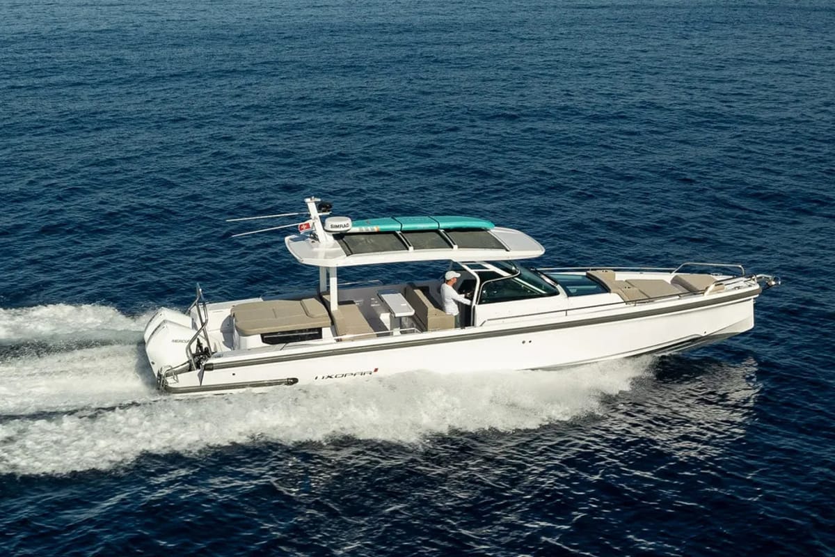 Exterior view of Nautiful, a Axopar 37 Sun Top motorboat at Floriana, Malta