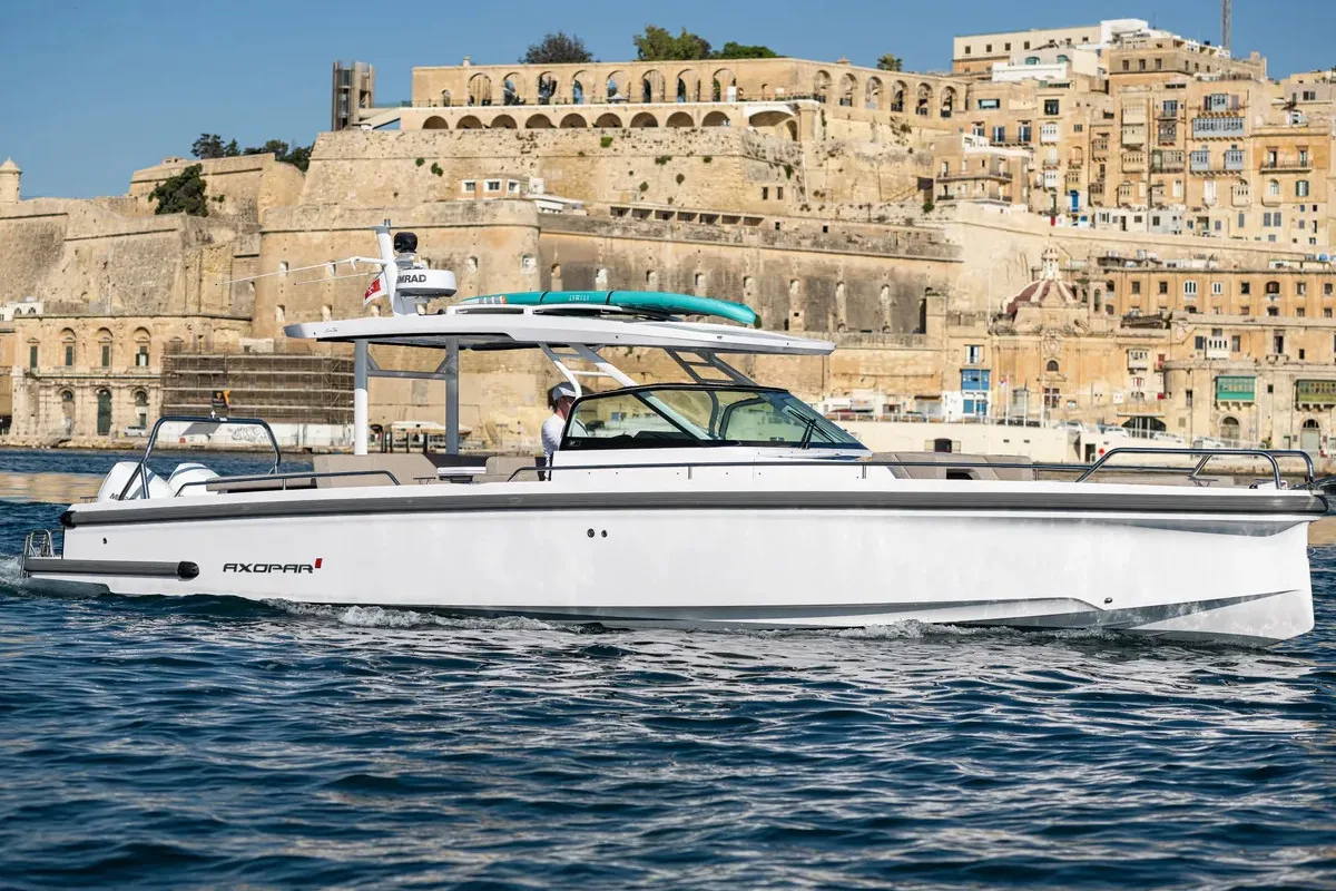Exterior view of Nautiful, a Axopar 37 Sun Top motorboat at Floriana, Malta