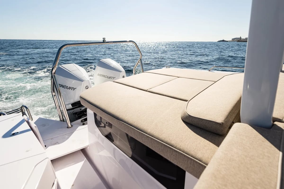 Deck of Nautiful, a Axopar 37  Sun Top motorboat at Floriana, Malta