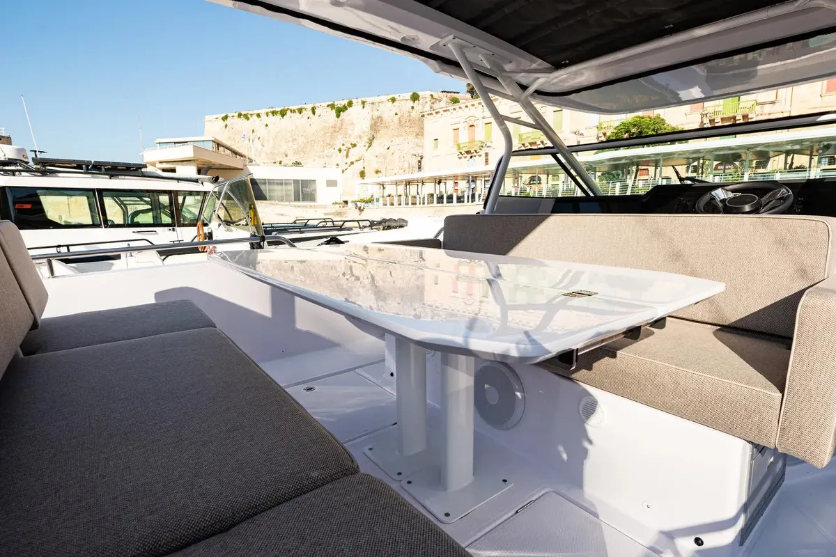 Deck of Nautiful, a Axopar 37  Sun Top motorboat at Floriana, Malta