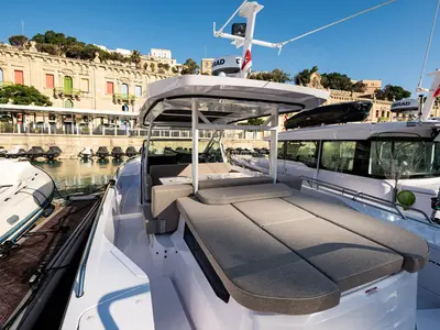 Deck of Nautiful, a Axopar 37  Sun Top motorboat at Floriana, Malta