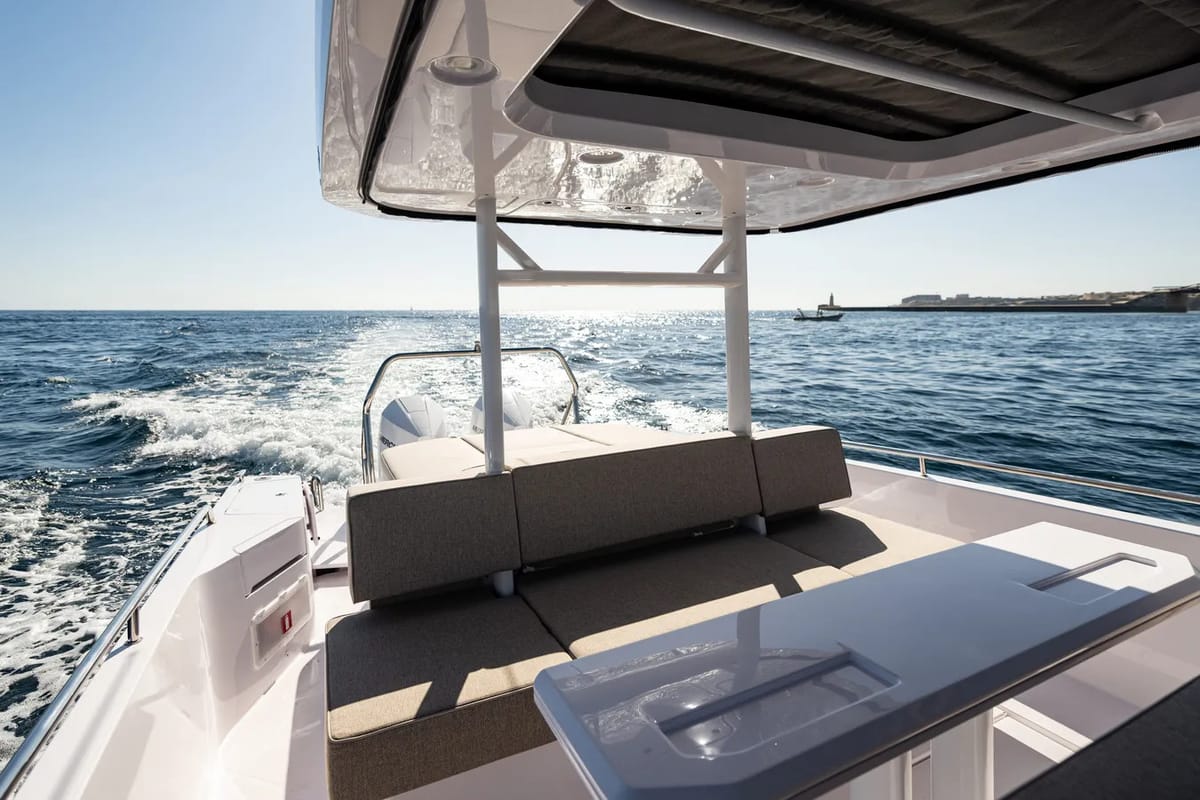 Deck of Nautiful, a Axopar 37  Sun Top motorboat at Floriana, Malta