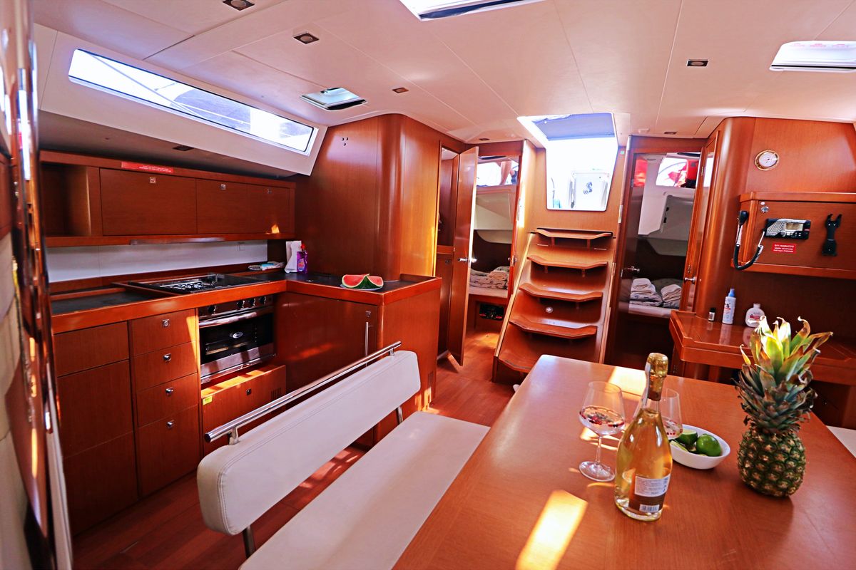 Salon of Nabucco: Aft cabin #1 (Cabin Chrter - 2 pax) Fully Crewed, ALL EXPENSES, a Beneteau Oceanis 48 sailboat at Grad Kaš…
