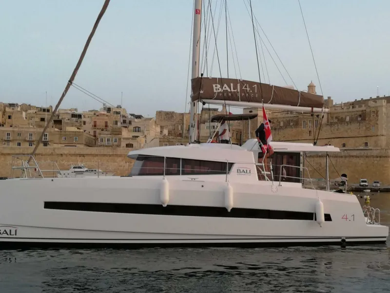 DOUBLE FIVE, a Bali Bali 4.1 catamaran at Kalkara, Malta