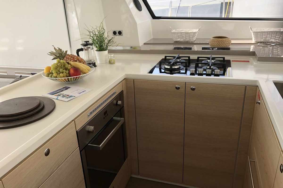 Galley of Kos 54.Cat, a Bali 5.4 catamaran at Municipal Unit of Lefkada, Greece