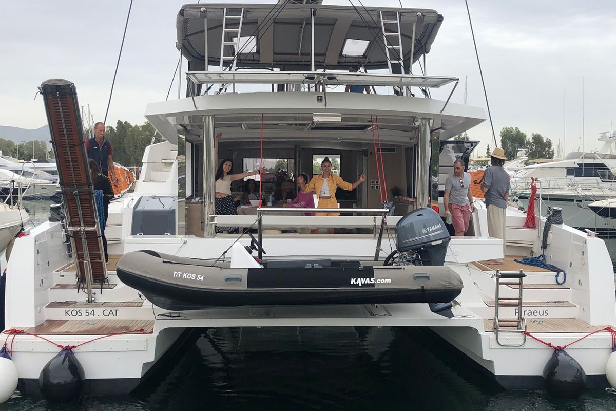 Deck of Kos 54.Cat, a Bali 5.4 catamaran at Municipal Unit of Lefkada, Greece